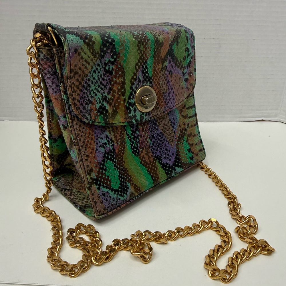 Vintage Phyllis Poland Made in Italy Snake Print Leather Crossbody Bag - Picture 2 of 13